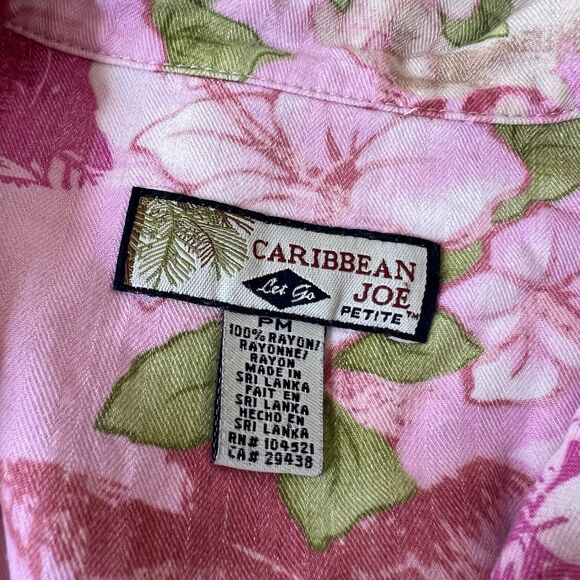 Caribbean‎ Joe Shirt Womens Medium Petite Pink Floral California Button Up - Picture 2 of 9